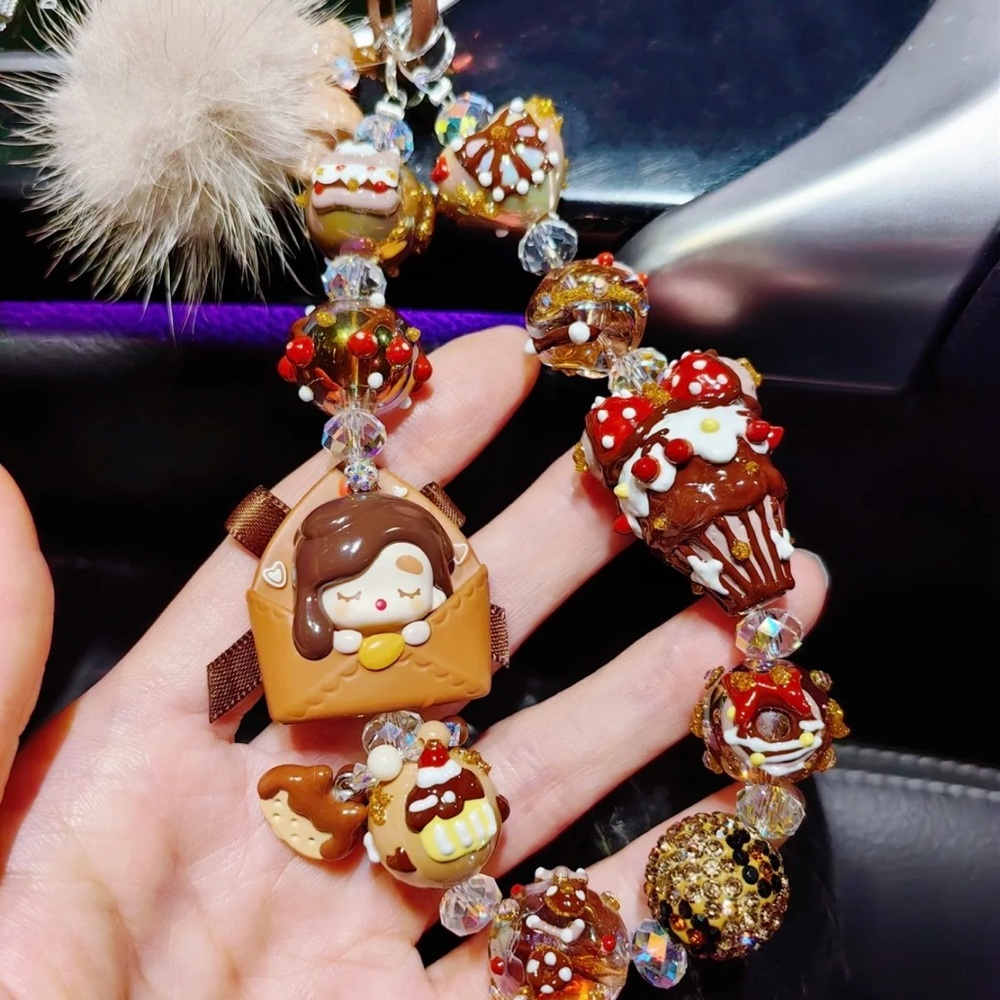 Cute hot coco Valentine Themed Beaded  bag charm/wallet charm/phone charm